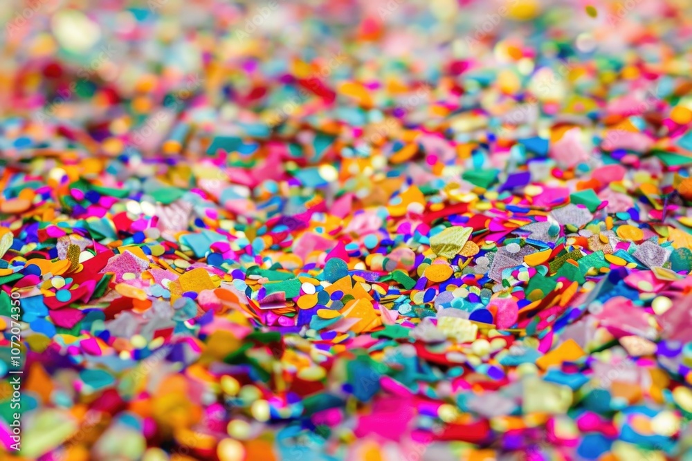 A vibrant pile of colorful confetti sprinkles, ideal for party decorations and celebrations A vibrant pile of colorful confetti sprinkles, ideal for party decorations and celebrations