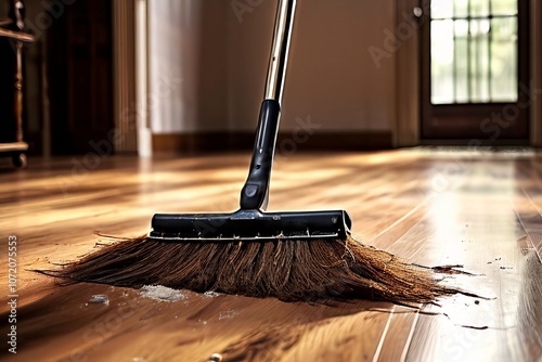 sweeping using a broom to remove dirt debris and dust from hard