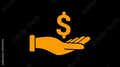 Orange Color Dollar with hand icon. a hand holding a dollar sign. Save Money Icon. Mutual Fund Icon Element.