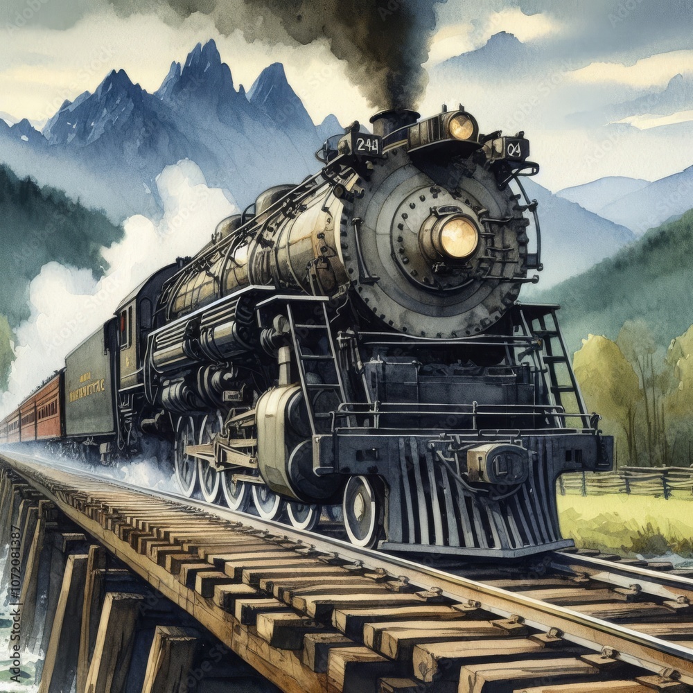 Obraz premium Historic Train on Scenic Bridge