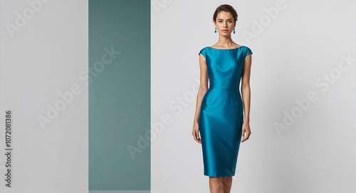 Wallpaper Mural Gaesthethic silk sheath dress with bateau neckline and cap sleeves display on plain white background Torontodigital.ca