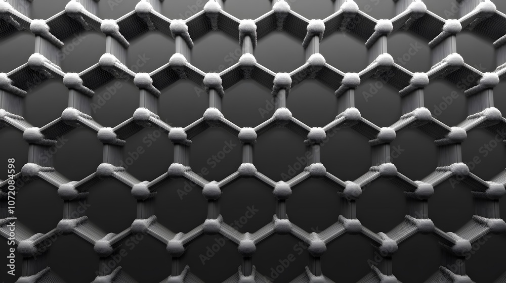 A close-up view reveals the microscopic structure of graphene, showcasing hexagonal arrangements of carbon atoms in a perfectly formed lattice that emphasizes its unique properties. A close-up view reveals the microscopic structure of graphene, showcasing hexagonal arrangements of carbon atoms in a perfectly formed lattice that emphasizes its unique properties.