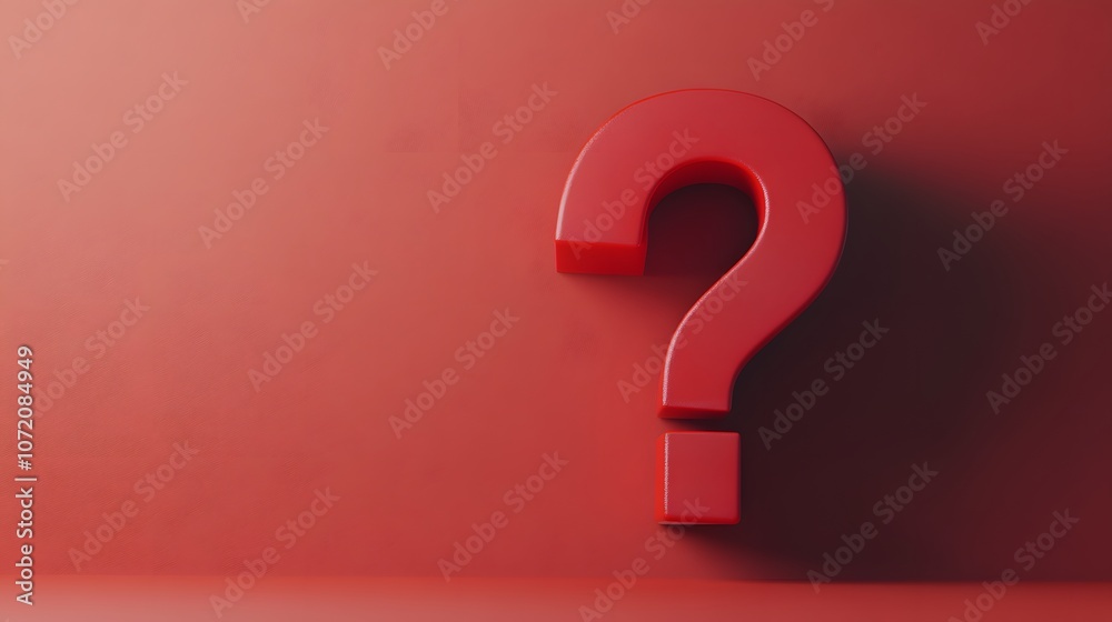 A 3D red question mark icon with a shadow effect, positioned upright and slightly rotated, on a plain background, 4k resolution, no background, no shadow A 3D red question mark icon with a shadow effect, positioned upright and slightly rotated, on a plain background, 4k resolution, no background, no shadow
