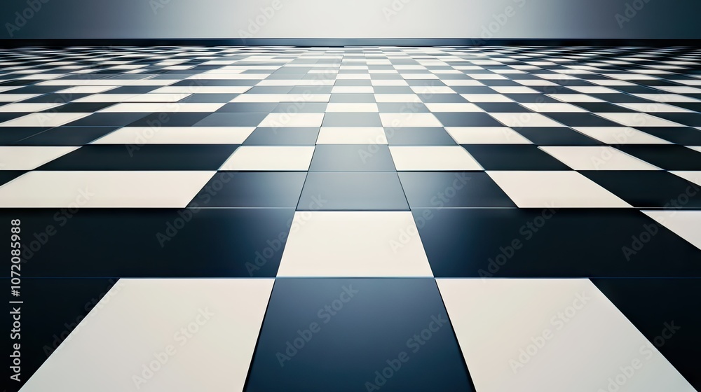 Naklejka premium Abstract Black and White Checkerboard Pattern Floor