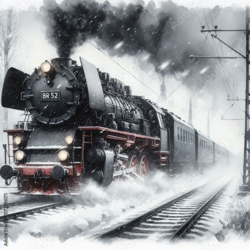 Train Arrival in Frozen Landscape