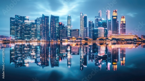 Wallpaper Mural Vibrant City Skyline Reflected in Water at Dusk Torontodigital.ca