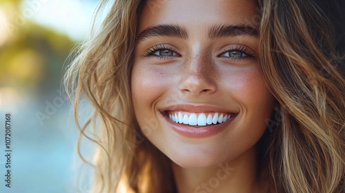 Woman smiling showing teeth whitening before and after treatment