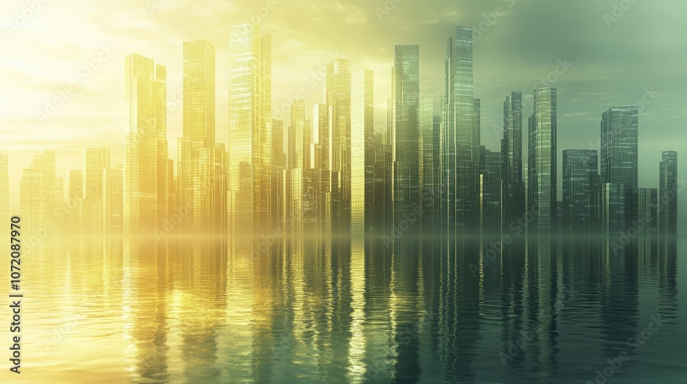 Serene Urban Reflection at Dusk in a Modern City Serene Urban Reflection at Dusk in a Modern City