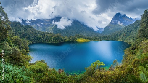 Serene Mountain Lake Surrounded by Lush Green Forest