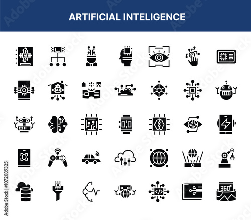 Set of Various Minimal Artificial Intelligence Themed Black and White Icon Designs