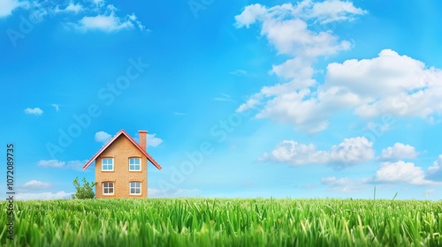 Wallpaper Mural Lonely house on green grassland under blue skys Torontodigital.ca