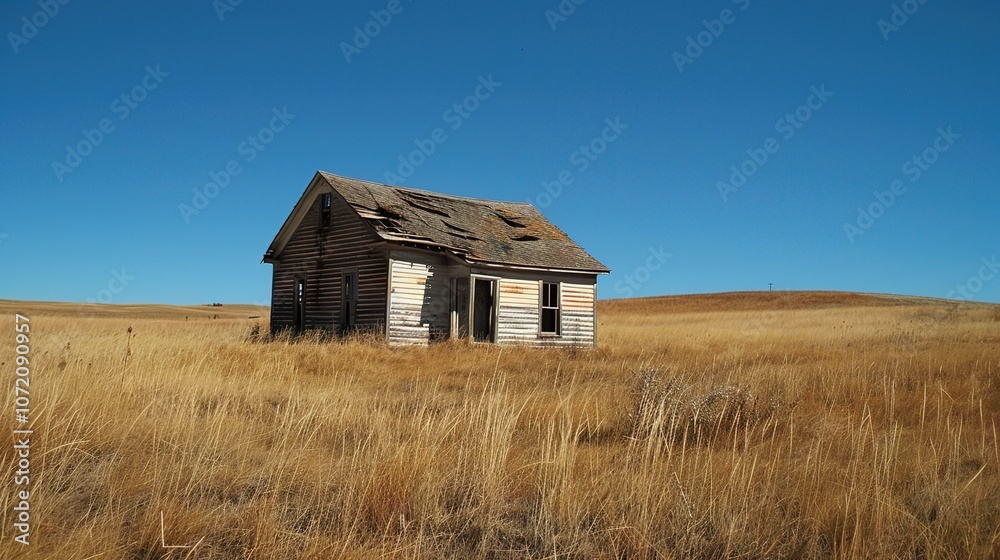Lonely house on green grassland under blue skys Lonely house on green grassland under blue skys