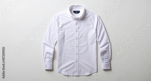White oxford shirt with button down collar and barrel cuffs display on plain white background