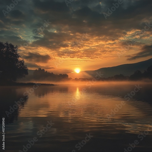 sunset over the lake