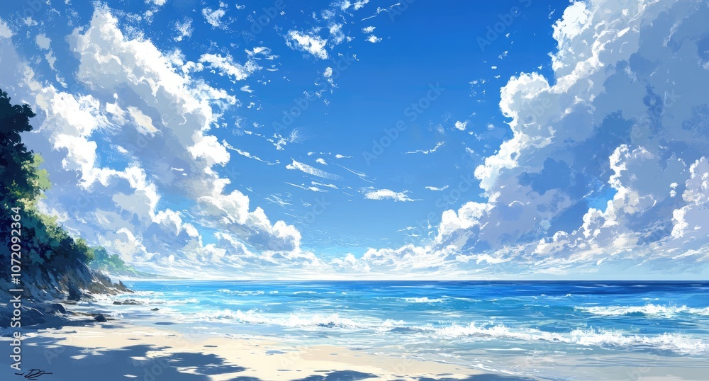 Obraz premium A stunning view of the clear blue sky and turquoise ocean, creating an atmosphere of tranquility and serenity.