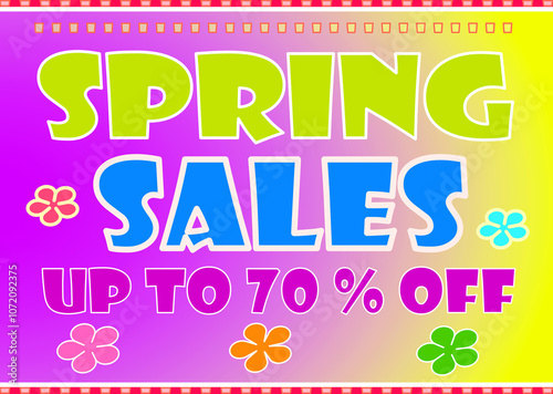 Colorful and eye catching banner, spring sales up to seventy percent.