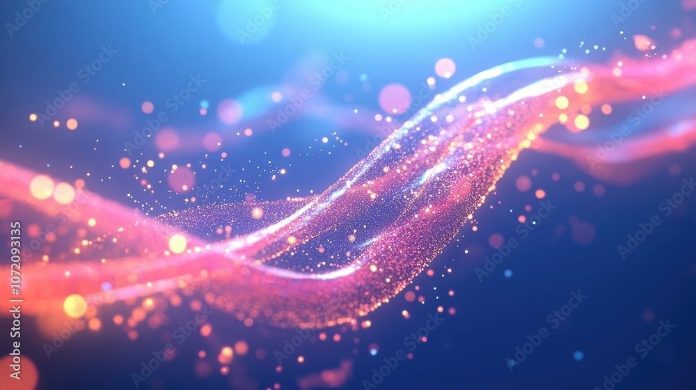 Fototapeta premium Colorful Abstract Light Waves with Glittering Particles