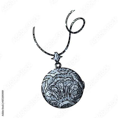 jewelry locket hand drawn. charm necklace, retro classic, timeless collectible jewelry locket vector sketch. isolated color illustration