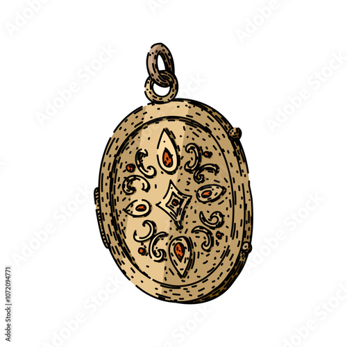charm locket hand drawn. necklace retro, classic timeless, collectible ornate charm locket vector sketch. isolated color illustration