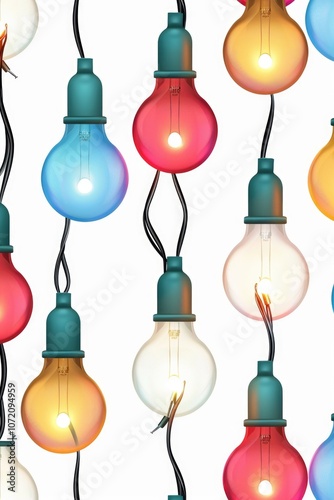 A collection of colorful lights hanging from a wire, ideal for decoration or illustration purposes