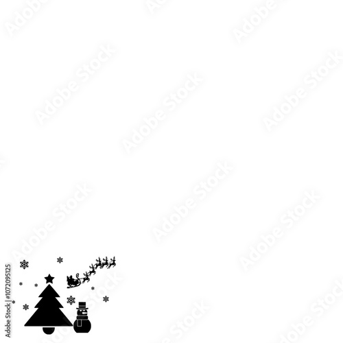Santa Riding In Sledge With Reindeer.abstract pastel paper cut illustration of winter landscape with cloud.Bright moon and shooting star.Winter mountain Christmas landscape with fir tree and snowflake