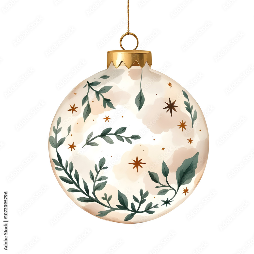 White Christmas Ornament with Floral and Star Design White Christmas Ornament with Floral and Star Design