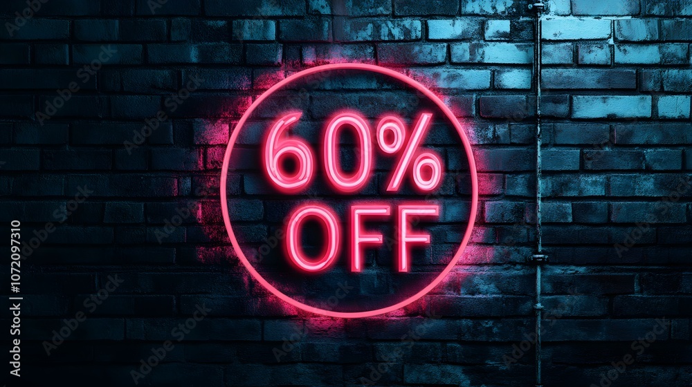 Blush Neon '60% OFF' Sign on a Brick Wall Blush Neon '60% OFF' Sign on a Brick Wall