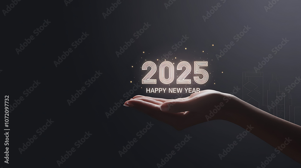 Futuristic New Year 2025 Celebration with Glowing Text, New Year copy space background Futuristic New Year 2025 Celebration with Glowing Text, New Year copy space background