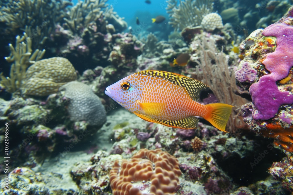 Fototapeta premium Colorful fish swimming among vibrant coral reef