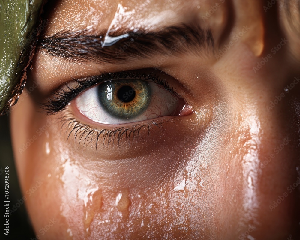 Closeup of a Woman's Tearful Eye, Showing Signs of Anxiety and Stress, A Reflection of the Uncertain Future and Its Impact on Health