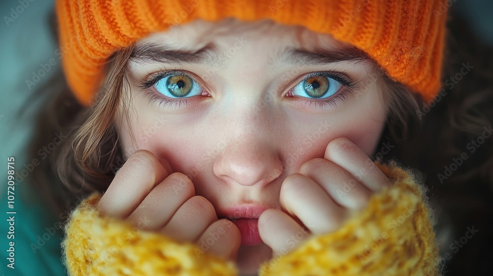 Close-up of a Woman's Worried Face as She Awaits Pregnancy Test Results, Expressing Anxiety and Uncertainty During a Moment of Emotional Stress