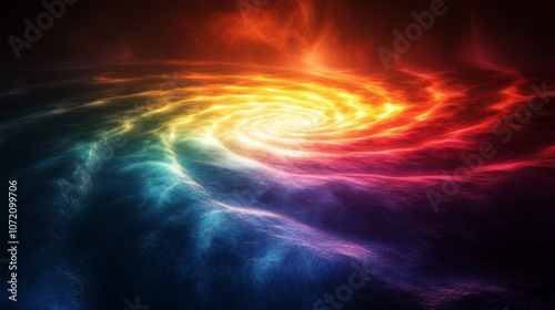 A colorful spiral of water with a rainbow effect