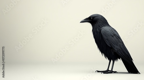 A black crow is standing on a white background photo