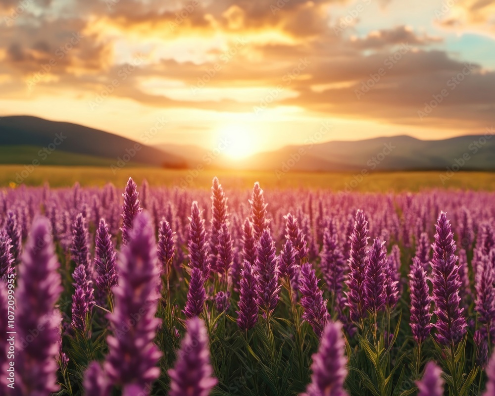 Embrace Natural Beauty A Minimalist Sunset View of Lavender Fields, Symbol of Self-Love and Authenticity