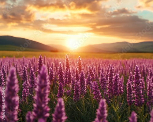 Embrace Natural Beauty A Minimalist Sunset View of Lavender Fields, Symbol of Self-Love and Authenticity