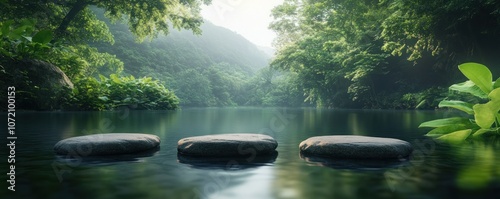 Obraz na płótnie Embrace Serenity Discover Natural Beauty, Simplicity, and Authentic Self-Acceptance in a Serene Setting of Tranquil Water and Lush Greenery w salonie