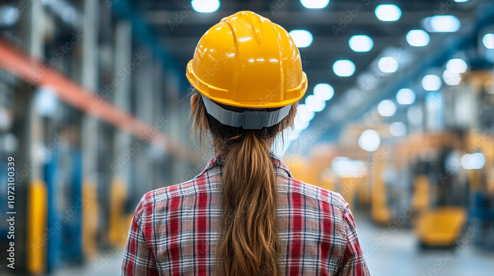 worker stands with their back turned, wearing a protective helmet and high-visibility vest, symbolizing diligence, resilience, and safety. The photo captures commitment, responsibility, and the streng worker stands with their back turned, wearing a protective helmet and high-visibility vest, symbolizing diligence, resilience, and safety. The photo captures commitment, responsibility, and the streng