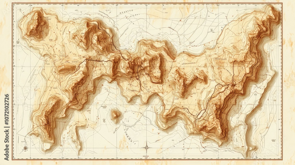 Obraz premium Topographic Map with Geographic Grid Lines