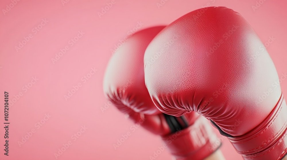 Red Boxing Gloves in Athletic Pose on a Pink Background, A Symbol of Strength, Power, and Determination Perfect for Fitness, Sport, and Empowerment Inspiring and Motivational Image for Athletes and