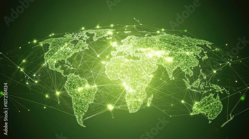 Digital Green Map of Earth with Network Connections