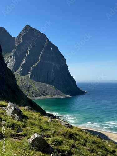 Beach surrounded by large mountains in northern Norway