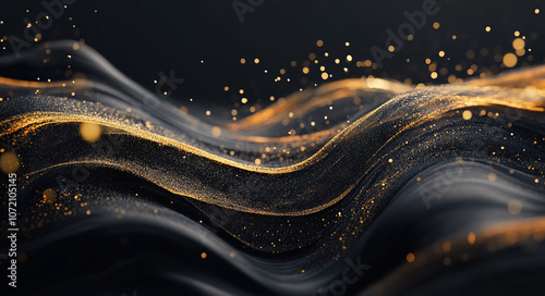 Luxurious Black and Gold Flowing Wave Background
