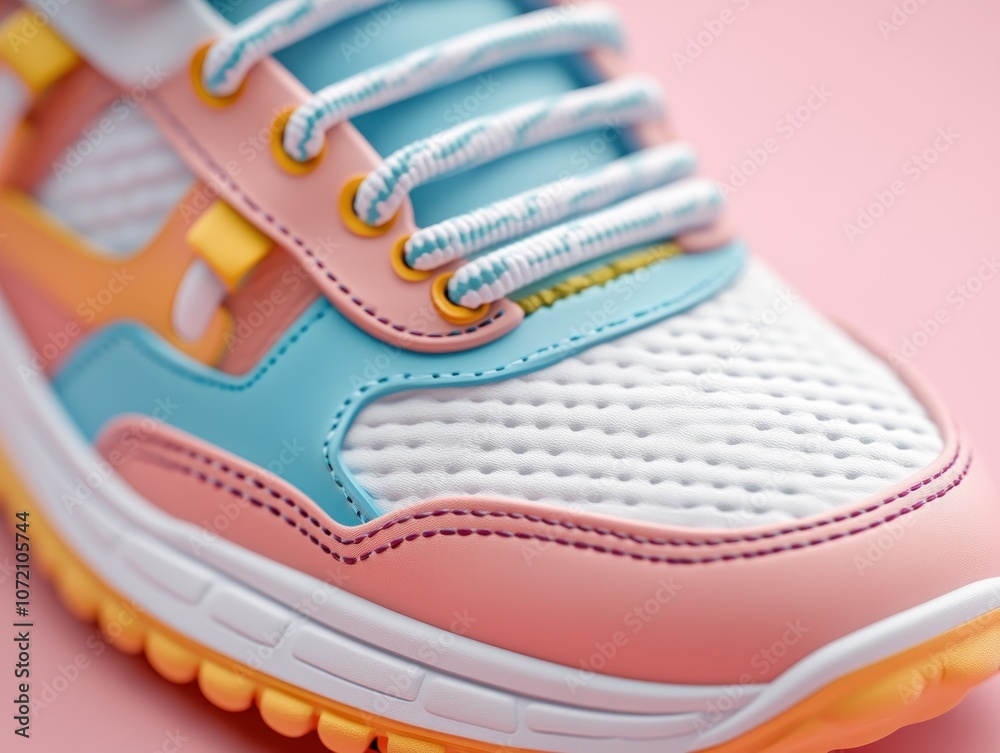 Women's Colorful Athletic Sneakers on Pink Background, Vibrant, Fun Empowering Style for Fitness Everyday Wear