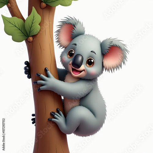 Cute and playful cartoon koala climbing a tree, capturing the essence of wildlife and nature, perfect for children's themes, educational materials, and Australian fauna lovers photo