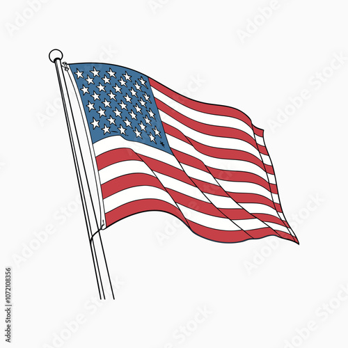 USA flag in pole , American flag vector illustration, vintage USA flag vector with pole,