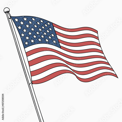 USA flag in pole , American flag vector illustration, vintage USA flag vector with pole,