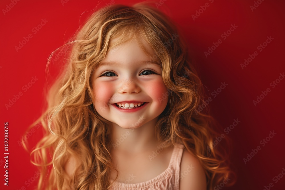 A young girl with long blonde hair is smiling and looking at the camera A young girl with long blonde hair is smiling and looking at the camera