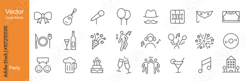 Party Icons - Vector Line. Editable Stroke.