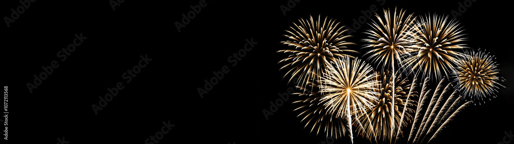 Naklejka premium Abstract Dotted New Year Fireworks in Gold on Dark Background