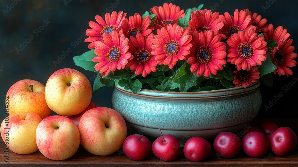 Autumn Still Life with Flowers and Fruits Autumn Still Life with Flowers and Fruits